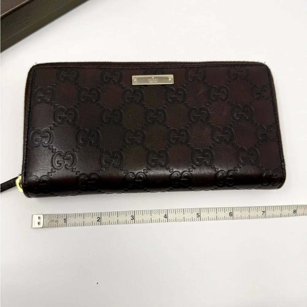 Gucci Dark Brown Guccissima Leather Zip Around Wallet with Box - Picture 12 of 12